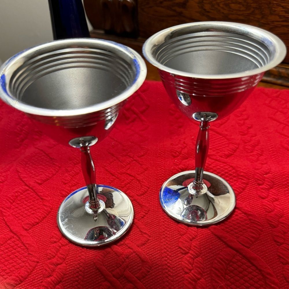 2 Vintage Chrome Goblets